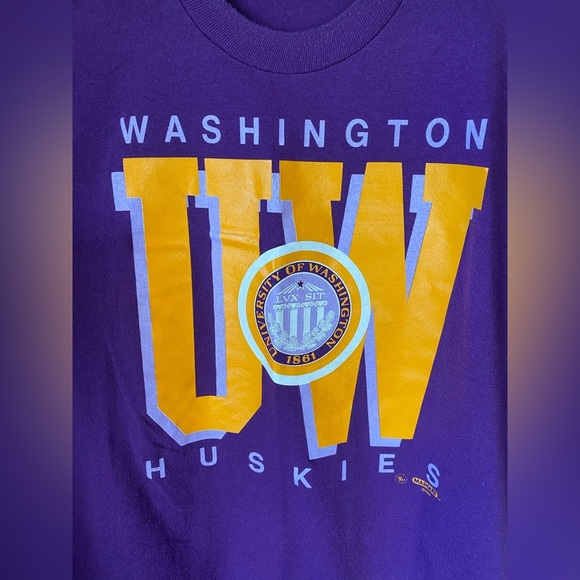 Vintage Jerzees XL 1988 Marquee Graphic Purple Washington Huskies Tee College - Picture 3 of 4